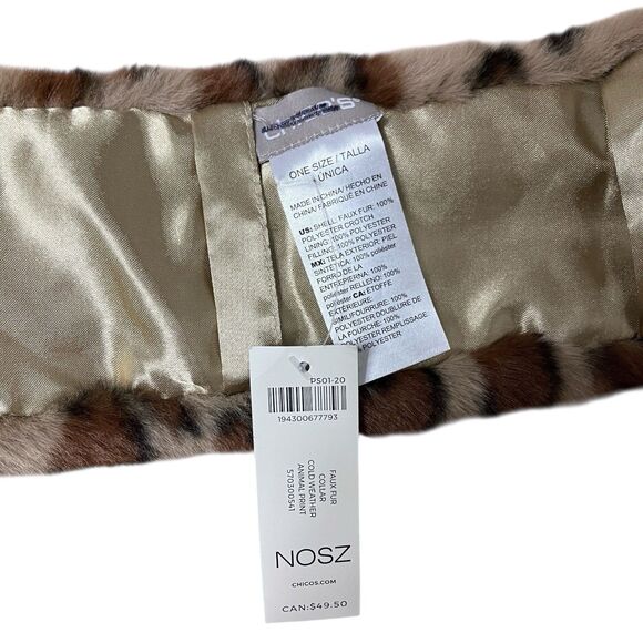 Chico’s Faux Fur Leopard Detachable Collar Brown Neck Warmer One Size - Picture 7 of 9